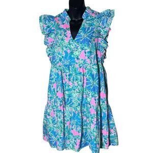 Lilly Pulitzer women’s small aldena ruffle sleeve dress colorful vacation tiered